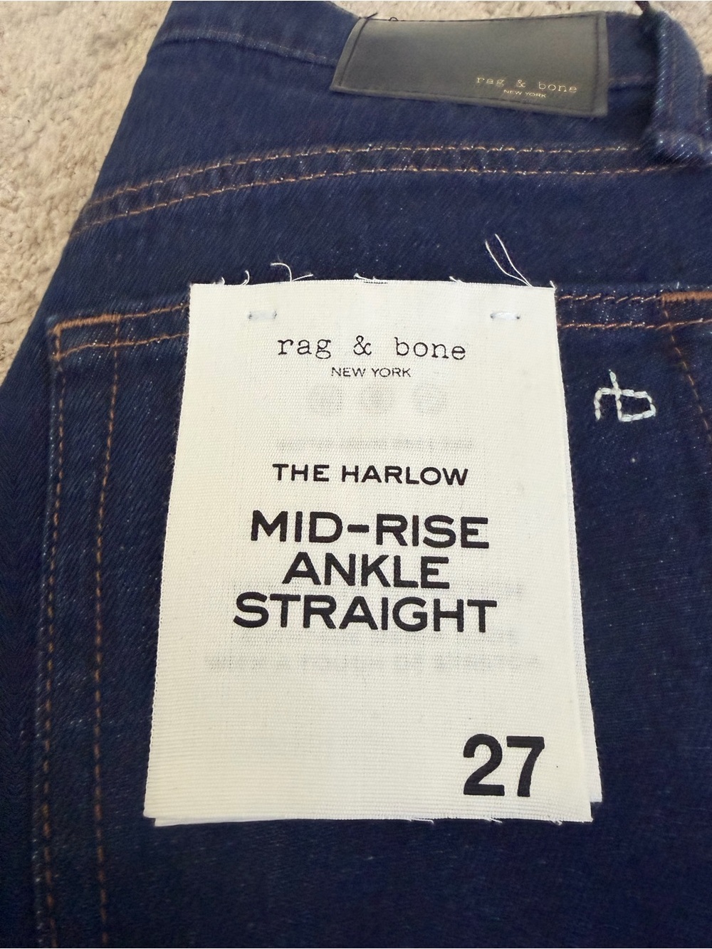rag & bone Women’s Harlow Mid-Rise Ankle Straight Jeans - Dark Indigo